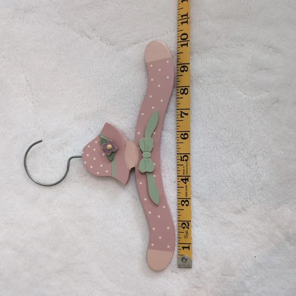 Vintage Wooden Clothes Hanger Girls Pink Polka Dot Sun Hat Cottagecore Child